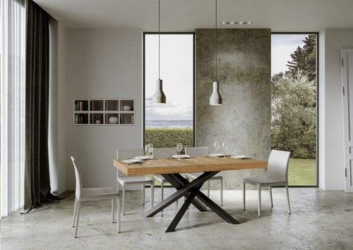 Table à manger design chêne clair et pieds entrelacés anthracite 180 cm Artemis - Photo n°3; ?>