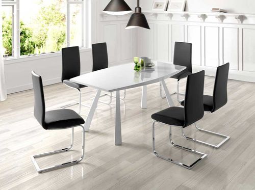 Table à manger design extensible blanc laqué et pieds acier blanc Siroka 180 à 230 cm - Photo n°3; ?>