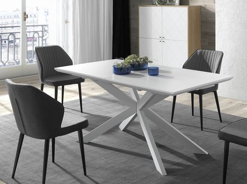 Table à manger design extensible blanc mat et pieds métal blanc Reina 160 à 210 cm - Photo n°3; ?>