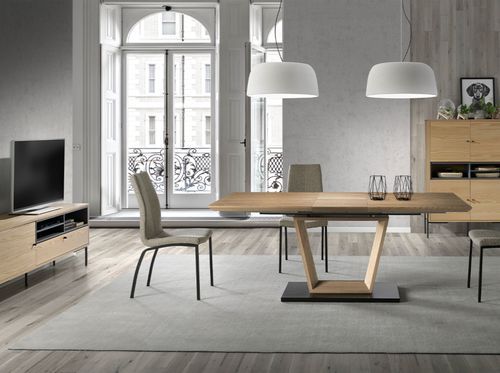 Table à manger design extensible bois de chêne et métal noir Tirano 150 à 190 cm - Photo n°2; ?>