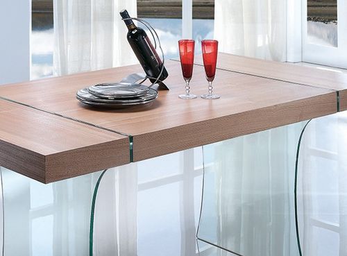 Table à manger design verre trempé et bois foncé Sella 160 cm - Photo n°2; ?>