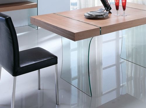 Table à manger design verre trempé et bois foncé Sella 160 cm - Photo n°3; ?>