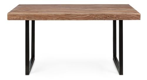 Table à manger en bois clair d'acacia vernis mat et pieds acier noir Makune 160 cm - Photo n°2; ?>