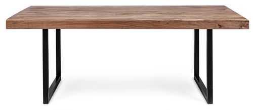 Table à manger en bois clair d'acacia vernis mat et pieds acier noir Makune 200 cm - Photo n°2; ?>