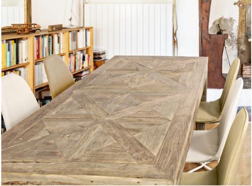 Table à manger en bois d'orme avec plateau effet parquet vieilli Kaira - Photo n°3; ?>