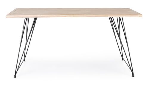 Table à manger en bois de l'hévéa blanchi et pieds acier noir Dino 160 cm - Photo n°2; ?>