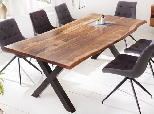 Table à manger en bois massif foncé et pieds métal noir Amazone L 180 cm - Photo n°2; ?>
