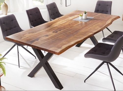 Table à manger en bois massif foncé et pieds métal noir Amazone L 220 cm - Photo n°2; ?>