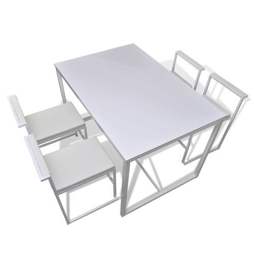 Table à manger et 4 chaises bois et métal blanc Katy - Photo n°2; ?>