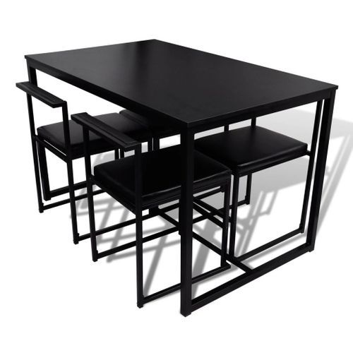 Table à manger et 4 chaises bois et métal noir Katy - Photo n°3; ?>