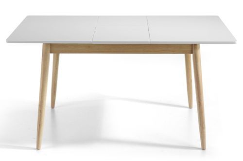 Table à manger extensible blanc mat et bois de chêne Lukan 120 à 160 cm - Photo n°3; ?>