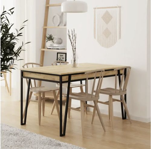 Table à manger extensible bois Chêne clair et métal noir Kasper 130/170 cm - Photo n°2; ?>