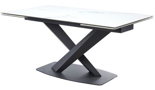 Table à manger extensible céramique effet marbre gris et pieds acier noir Lady 160/240 cm - Photo n°3; ?>