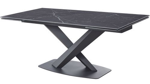Table à manger extensible céramique effet marbre noir et pieds acier noir Lady 180/260 cm - Photo n°3; ?>