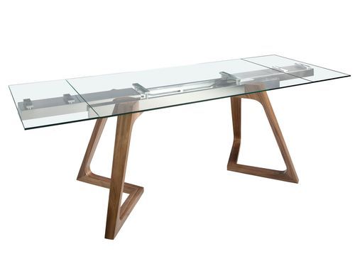 Table à manger extensible Mirak 160/240 cm - Plateau en verre trempé et pieds en noyer - Photo n°3; ?>