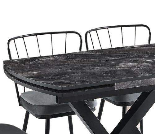 Table à manger extensible noir effet marbre et pieds acier noir 120/180 cm - Photo n°3; ?>