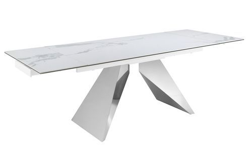 Table à manger extensible Rodia L 160/240 cm - Plateau en porcelaine blanche et pied acier chromé - Photo n°3; ?>