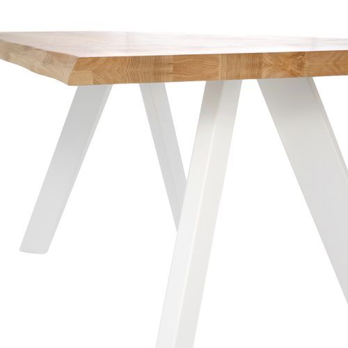 Table à manger industriel chêne massif clair et pieds métal blanc Brokate - Photo n°3; ?>