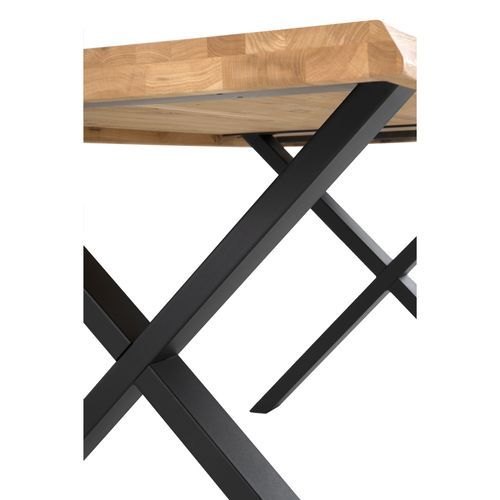 Table à manger industriel chêne massif clair et pieds X métal noir Antika - Photo n°3; ?>