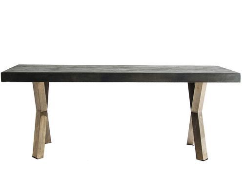 Table à manger plateau bois d'orme gris et pieds fer doré Kenza 200 cm - Photo n°2; ?>
