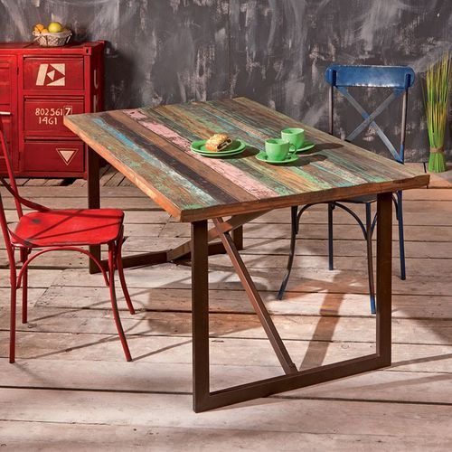 Table à manger manguier massif et pieds métal noir Solen 160 cm - Photo n°3; ?>