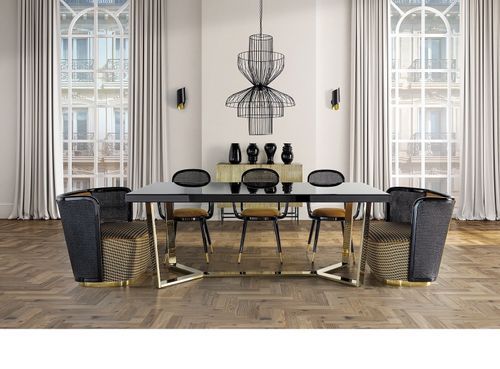 Table à manger design pieds acier doré et plateau miroir noir Oliva 200 cm - Photo n°2; ?>