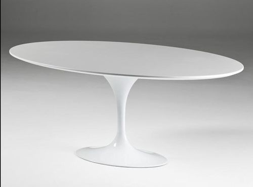 Table à manger ovale bois blanc et pied métal 200 cm - Photo n°2; ?>