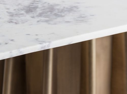 Table à manger ovale design marbre blanc et pied acier doré mat Mensa 200 cm - Photo n°3; ?>