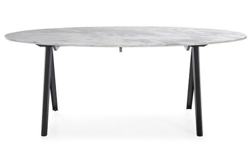 Table à manger ovale effet marbre pieds métal noir Lina 200 cm - Photo n°2; ?>