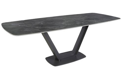 Table à manger ovale extensible Benita L 160/240 cm - Plateau en porcelaine noir et pieds acier noir - Photo n°3; ?>