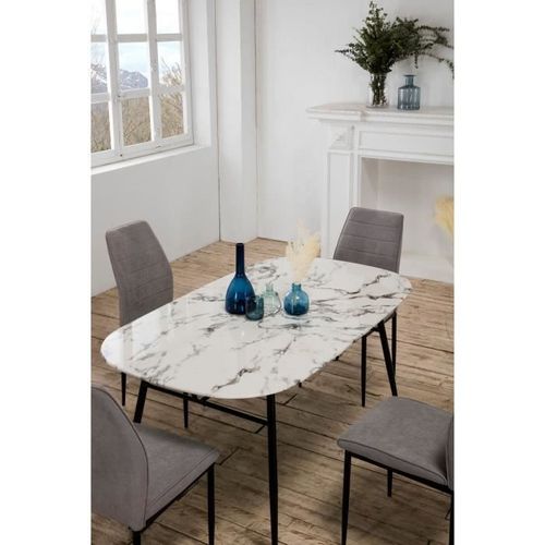 Table a manger ovale - Verre marbré blanc et noir - L 160 x P 90 x 76,5 cm - SALINA - Photo n°3; ?>