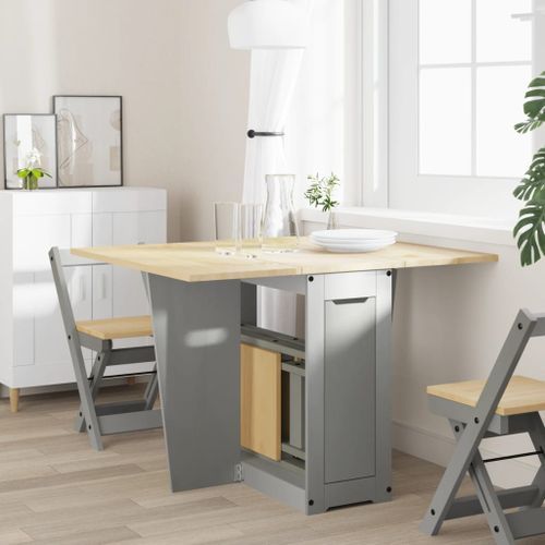 Table à manger papillon pliable Corona gris bois de pin massif - Photo n°3; ?>