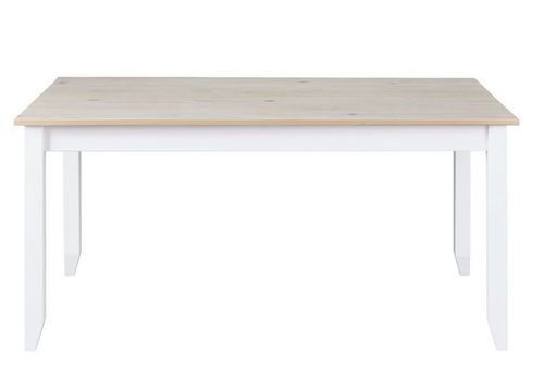 Table à manger pin massif blanc et bois clair Caly 160 cm - Photo n°2; ?>