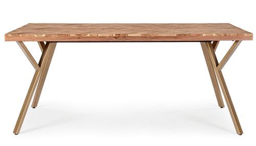 Table à manger plateau bois d'acacia et pieds acier doré mat Dinka 180 cm - Photo n°2; ?>