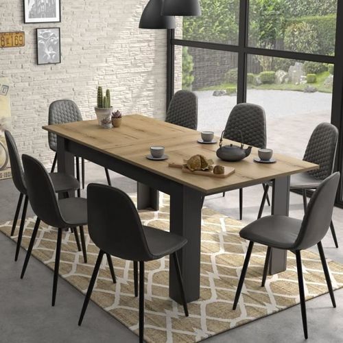 Table a manger pour 4 a 8 personnes - Rectangulaire + allonge - Style industriel - MANCHESTER - L 200 x P 90 x H 77 cm - Photo n°2; ?>