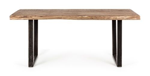 Table à manger rectangulaire 8 places en bois d'acacia sur 2 pieds acier noir Kadone 180 cm - Photo n°2; ?>