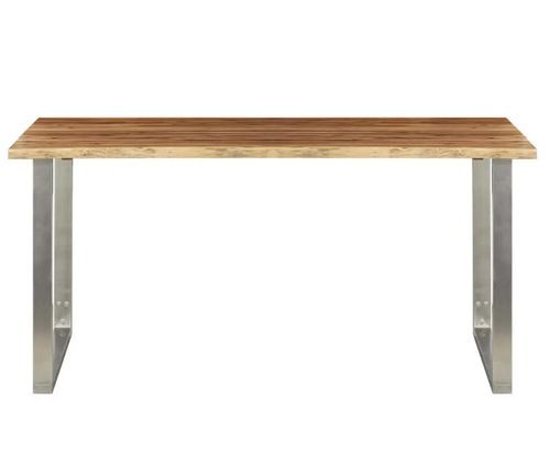 Table à manger rectangulaire acacia massif clair et métal gris Miji L 160 - Photo n°2; ?>
