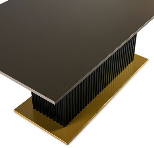 Table à manger rectangulaire bois taupe et pieds métal noir et doré Hajh - Photo n°2; ?>