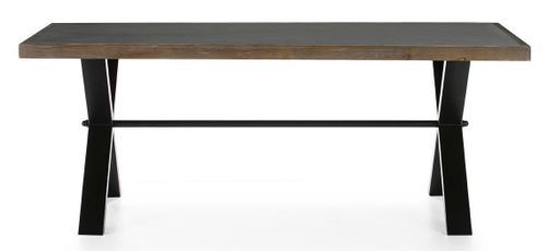 Table à manger rectangulaire ciment et pieds métal noir 200 cm - Photo n°2; ?>