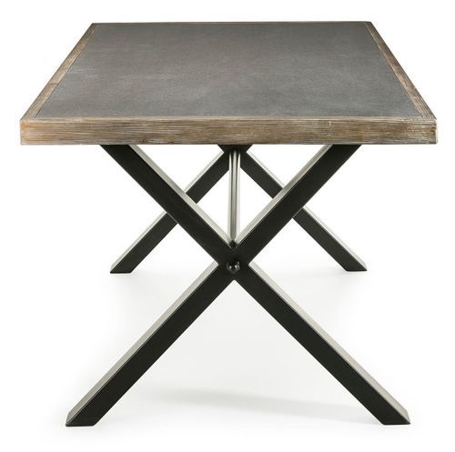 Table à manger rectangulaire ciment et pieds métal noir 200 cm - Photo n°3; ?>