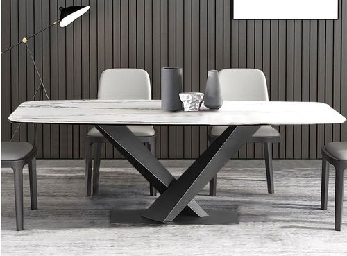 Table à manger rectangulaire effet marbre blanc et acier noir Ivania 160 cm - Photo n°3; ?>