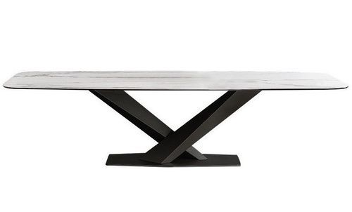 Table à manger rectangulaire effet marbre blanc et acier noir Ivania 160 cm - Photo n°2; ?>