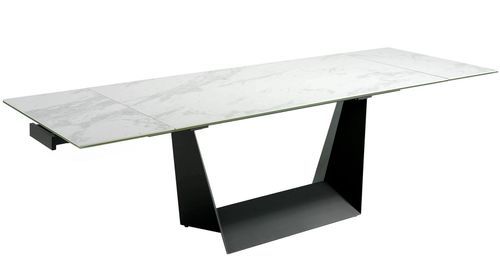 Table à manger rectangulaire extensible Balina L 180/270 cm - Plateau en porcelaine blanche et pied acier noir - Photo n°3; ?>