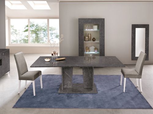 Table à manger rectangulaire extensible bois gris effet marbre vernis Botela 180 à 225 cm - Photo n°2; ?>