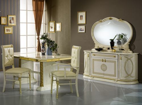 Table à manger rectangulaire extensible bois vernis laqué brillant beige et blanc Vinza 185 à 230 cm - Photo n°2; ?>