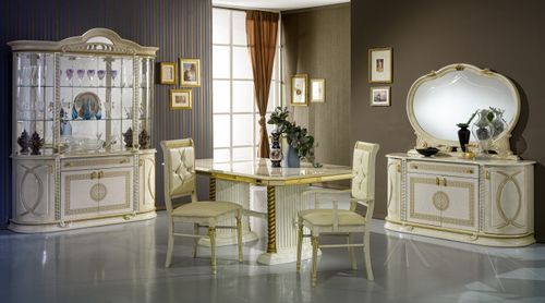 Table à manger rectangulaire extensible bois vernis laqué brillant beige et blanc Vinza 185 à 230 cm - Photo n°3; ?>