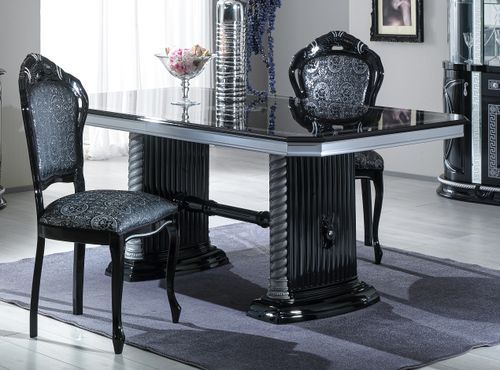 Table à manger rectangulaire extensible bois vernis laqué brillant noir et gris Vinza 185 à 230 cm - Photo n°2; ?>