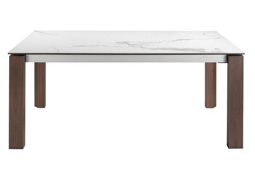 Table à manger rectangulaire extensible Katina L 180/235 cm - Plateau en porcelaine blanc et pieds noyer - Photo n°3; ?>