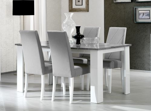 Table à manger rectangulaire gris béton et blanc brillant Sting 160 cm - Photo n°2; ?>