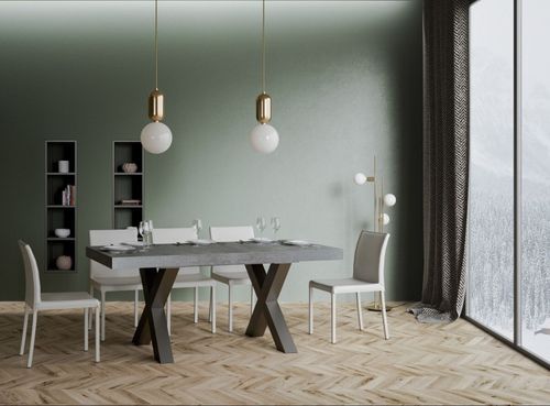 Table à manger rectangulaire gris béton et pieds métal gris foncé Tsara 160 cm - Photo n°3; ?>